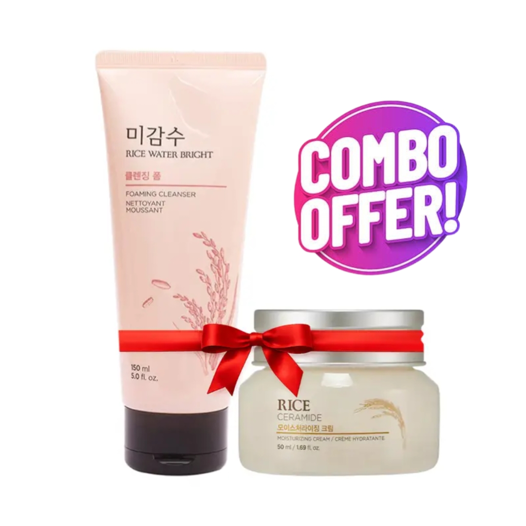 The Face Shop Rice Cleanser & Ceramide Moisture Cream Combo